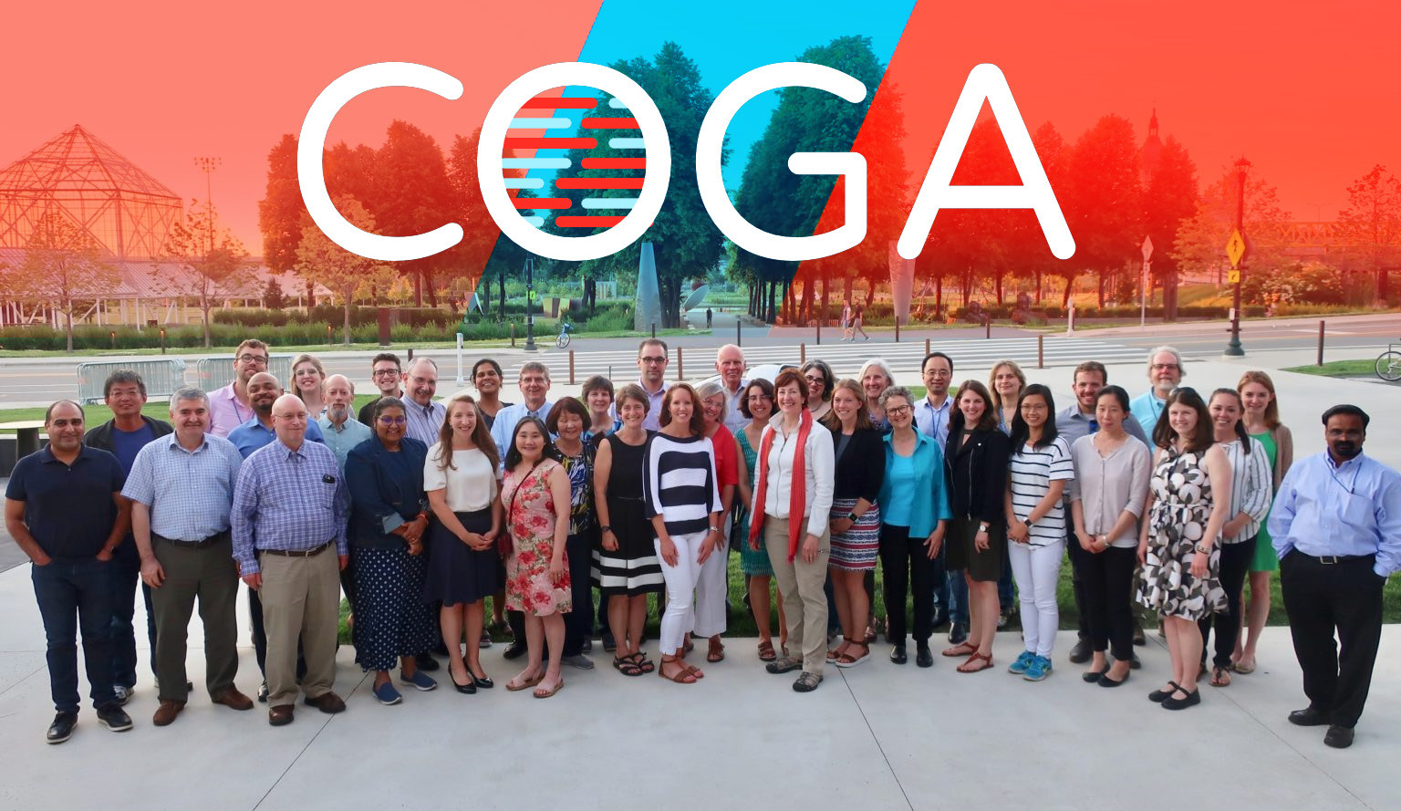 A portrait of the COGA participants with the COGA logo.
