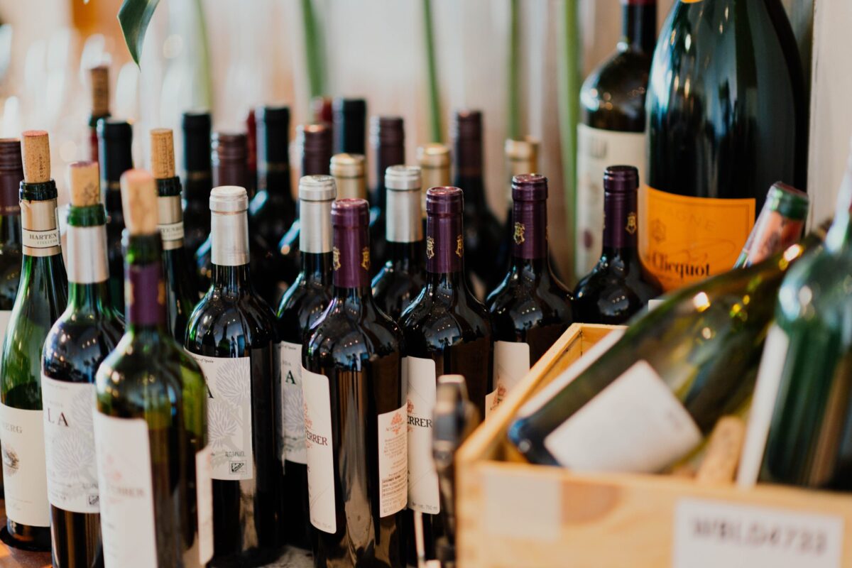 a large array of wine bottles