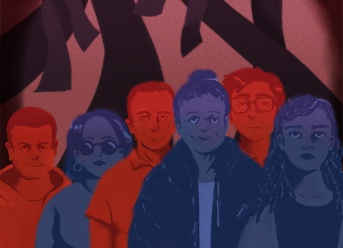 Illustration of a random group of males and female people