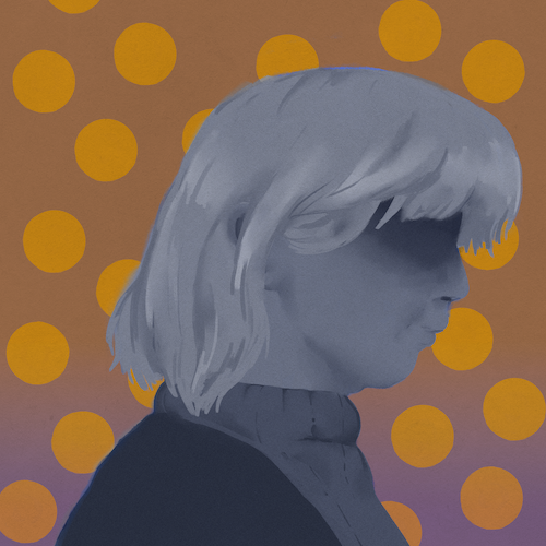 Illustration of a person looking glum with dots behind them