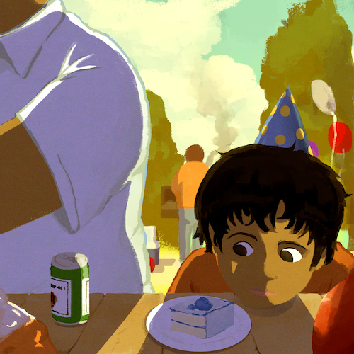 Illustration of young child looking at beer